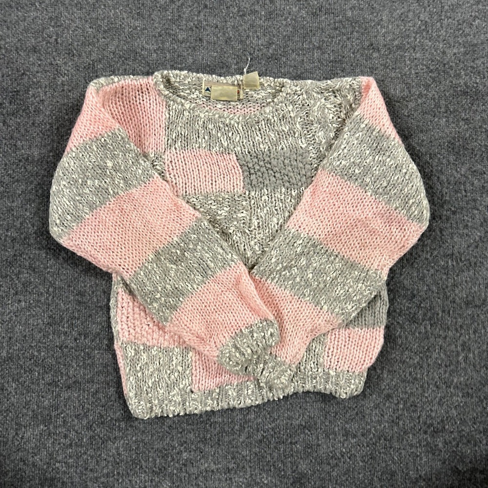 Milano Sweater Womens Size L Pink Grey Colorblock Chunky Knit Crewneck Pullover